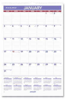 AT-A-GLANCE® Monthly Wall Calendar with Ruled Daily Blocks 15.5 x 22.75, White Sheets, 12-Month (Jan to Dec): 2026