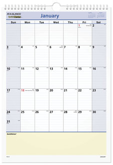 AT-A-GLANCE® QuickNotes® Wall Calendar 12 x 17, White/Blue/Yellow Sheets, 12-Month (Jan to Dec): 2026