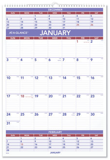 AT-A-GLANCE® Three-Month Wall Calendar 15.5 x 22.75, White Sheets, 12-Month (Jan to Dec): 2026