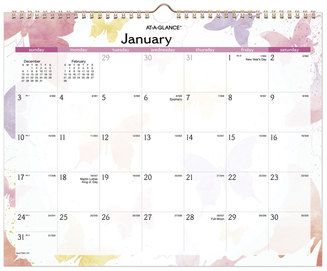 AT-A-GLANCE® Watercolors Recycled Monthly Wall Calendar Butterflies Artwork, 15 x 12, White/Multicolor Sheets, 12-Month (Jan-Dec): 2025