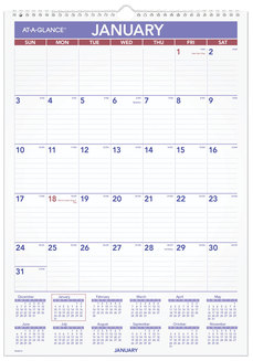 AT-A-GLANCE® Erasable Wall Calendar 12 x 17, White Sheets, 12-Month (Jan to Dec): 2026