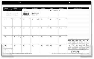 AT-A-GLANCE® Compact Desk Pad 18 x 11, White Sheets, Black Binding, Clear Corners, 12-Month (Jan to Dec): 2026