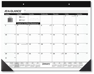 AT-A-GLANCE® Monthly Refillable Desk Pad 22 x 17, White Sheets, Black Binding, Corners, 12-Month (Jan to Dec): 2026