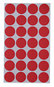 A Picture of product UNV-40103 Universal® Self-Adhesive Removable Color-Coding Labels 0.75" dia, Red, 28/Sheet, 36 Sheets/Pack