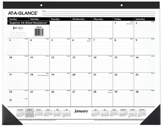 AT-A-GLANCE® Ruled Desk Pad 22 x 17, White Sheets, Black Binding, Corners, 12-Month (Jan to Dec): 2026