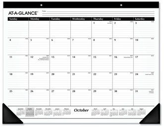 AT-A-GLANCE® Ruled Desk Pad Academic Year 21.75 x 17, White Sheets, Black Binding, Corners, 16-Month: Sept 2025 to Dec 2026