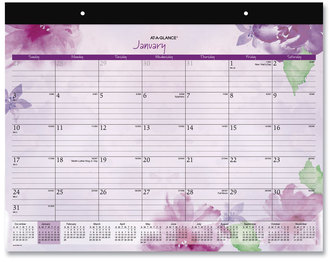 AT-A-GLANCE® Beautiful Day Desk Pad Calendar Floral Artwork, 21.75 x 17, Assorted Color Sheets, Black Binding, 12-Month (Jan-Dec): 2026