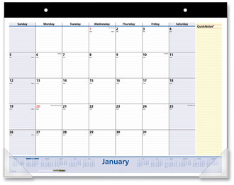 AT-A-GLANCE® QuickNotes® Desk Pad 22 x 17, White/Blue/Yellow Sheets, Black Binding, Clear Corners, 13-Month: Jan 2026 to 2027