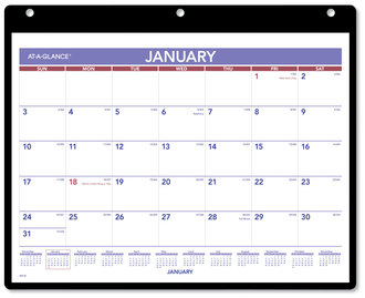 AT-A-GLANCE® Monthly Desk/Wall Calendar with Plastic Backboard and Bonus Pages, 11 x 8, White/Violet/Red Sheets, 12-Month (Jan-Dec): 2026