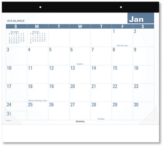 AT-A-GLANCE® Easy-to-Read Monthly Desk Pad 22 x 17, White/Blue Sheets, Black Binding, Clear Corners, 12-Month (Jan to Dec): 2026