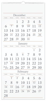 AT-A-GLANCE® Three-Month Reference Wall Calendar 12 x 27, White Sheets, 14-Month: Dec 2025 to Feb 2027