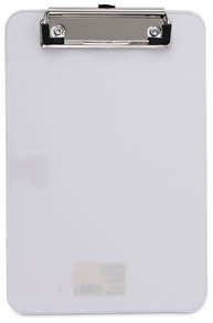 Universal® Plastic Clipboard with Low Profile Clip 0.5" Capacity, Holds 5 x 8 Sheets, Clear