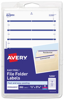 Avery® Printable 4" x 6" - Permanent File Folder Labels 0.69 3.44, White, 7/Sheet, 36 Sheets/Pack, (5200)
