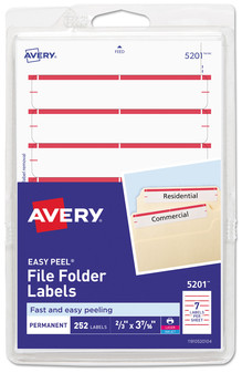 Avery® Printable 4" x 6" - Permanent File Folder Labels 0.69 3.44, White, 7/Sheet, 36 Sheets/Pack, (5201)