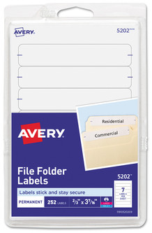 Avery® Printable 4" x 6" - Permanent File Folder Labels 0.69 3.44, White, 7/Sheet, 36 Sheets/Pack, (5202)