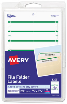 Avery® Printable 4" x 6" - Permanent File Folder Labels 0.69 3.44, White, 7/Sheet, 36 Sheets/Pack, (5203)