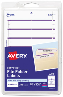 Avery® Printable 4" x 6" - Permanent File Folder Labels 0.69 3.44, White, 7/Sheet, 36 Sheets/Pack, (5204)