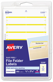 Avery® Printable 4" x 6" - Permanent File Folder Labels 0.69 3.44, White, 7/Sheet, 36 Sheets/Pack, (5209)