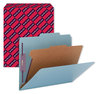 A Picture of product SMD-13730 Smead™ Four-Section Colored Pressboard Top Tab Classification Folders with SafeSHIELD® Coated Fasteners Four 1 Divider, Letter Size, Blue, 10/Box
