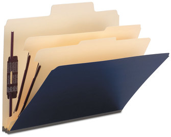 Smead™ SuperTab® Colored Classification Folders with SafeSHIELD® Coated Fastener Technology Six Fasteners, 2" Expansion, 2 Dividers, Letter Size, Dark Blue, 10/Box