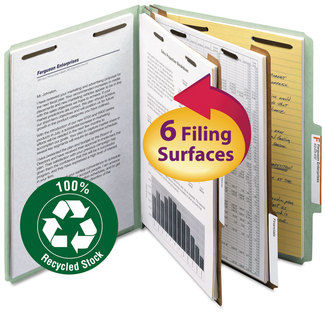Smead™ 100% Recycled Pressboard Classification Folders 2" Expansion, 2 Dividers, 6 Fasteners, Letter Size, Gray-Green, 10/Box