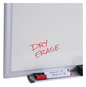 A Picture of product UNV-43625 Universal® Deluxe Melamine Dry Erase Board 60 x 36, White Surface, Silver Anodized Aluminum Frame