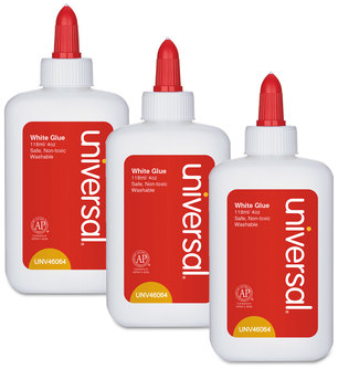 Universal® Washable White Glue 4 oz, Dries Clear, 3/Pack