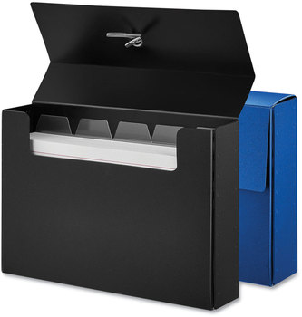 Universal® Poly Index Card Box Holds 100 3 x 5 Cards, 1.33 Plastic, Black/Blue, 2/Pack