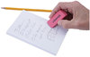 A Picture of product UNV-55120 Universal® Bevel Block Erasers For Pencil Marks, Slanted-Edge Rectangular Large, Pink, 20/Pack