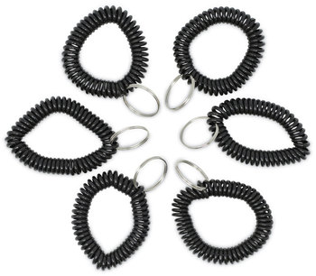 Universal® Wrist Coil Plus Key Ring Plastic, Black, 6/Pack