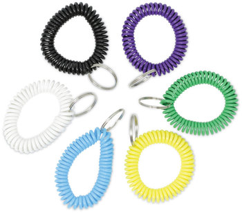 Universal® Wrist Coil Plus Key Ring Plastic, Assorted Colors, 6/Pack