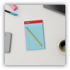 A Picture of product UNV-63016 Universal® Perforated Narrow Rule Writing Pads, Red Headband. 5 X 8 in. Assorted Pastels. 50 pages/pad, 6 pads/pack.