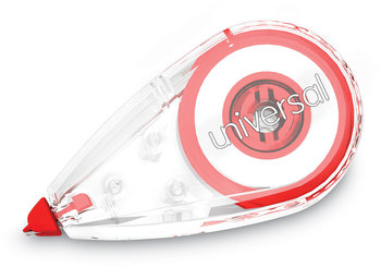 Universal® Mini Correction Tape Economy, Non-Refillable, Clear/Red Applicator, 0.25" x 275", 10/Pack