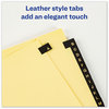 A Picture of product AVE-11350 Avery® Preprinted Black Leather Tab Dividers with Gold Reinforced Binding Edge w/Gold 25-Tab, A to Z, 11 x 8.5, Buff, 1 Set