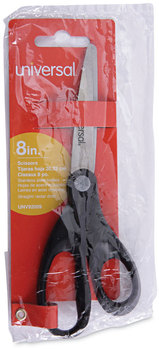 Universal® Stainless Steel Office Scissors 8" Long, 3.75" Cut Length, Black Straight Handle
