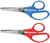 A Picture of product UNV-92024 Universal® Kids' Scissors Rounded Tip, 5" Long, 1.75" Cut Length, Assorted Straight Handles, 2/Pack