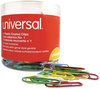 A Picture of product UNV-95001 Universal® Plastic-Coated Paper Clips with One-Compartment Dispenser Tub, #1, Assorted Colors, 500/Pack