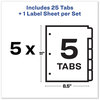 A Picture of product AVE-11418 Avery® Print & Apply Index Maker® Clear Label Dividers with Easy Printable Strip and Color Tabs 5-Tab, 11 x 8.5, White, Traditional 5 Sets