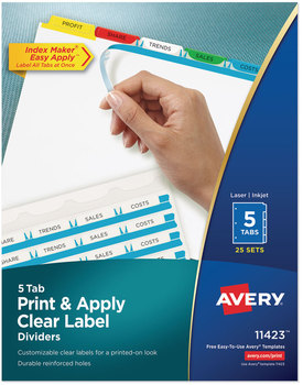 Avery® Print & Apply Index Maker® Clear Label Dividers with Easy Printable Strip and Color Tabs 5-Tab, 11 x 8.5, White, Traditional 25 Sets