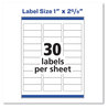 A Picture of product AVE-18160 Avery® Easy Peel® White Address Labels with Sure Feed® Technology Inkjet Printers, 1 x 2.63, 30/Sheet, 10 Sheets/Pack