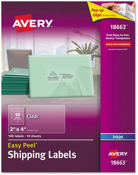 Avery® Matte Clear Easy Peel® Mailing Labels with Sure Feed® Technology w/ Inkjet Printers, 2 x 4, 10/Sheet, 10 Sheets/Pack