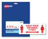 A Picture of product AVE-83079 Avery® Preprinted Surface Safe® ID Decals 8.38 x 3.25, Keep Your Distance 6 Feet, White Face, Red Graphics, 15/Pack