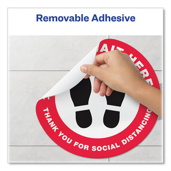 Avery® Social Distancing Floor Decals 10.5" dia, Please Wait Here, Red/White Face, Black Graphics, 5/Pack