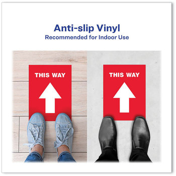 Avery® Social Distancing Floor Decals 8.5 x 11, This Way, Red Face, White Graphics, 5/Pack