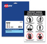 A Picture of product AVE-83174 Avery® Preprinted Surface Safe® Wall Decals 7 x 10, Prevent Germs from Spreading, White/Black Face, Black Graphics, 5/Pack
