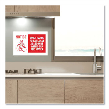 Avery® Preprinted Surface Safe® Wall Decals 10 x 7, Wash Hands for at Least 20 Seconds, White/Red Face, Red Graphics, 5/Pack