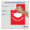 A Picture of product AVE-83177 Avery® Preprinted Surface Safe® Wall Decals 7 x 10, Mask Required Beyond This Point, Red Face, White Graphics, 5/Pack