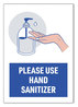 A Picture of product AVE-83179 Avery® Preprinted Surface Safe® Wall Decals 7 x 10, Please Use Hand Sanitizer, White Face, Blue/Gray Graphics, 5/Pack