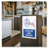 A Picture of product AVE-83179 Avery® Preprinted Surface Safe® Wall Decals 7 x 10, Please Use Hand Sanitizer, White Face, Blue/Gray Graphics, 5/Pack
