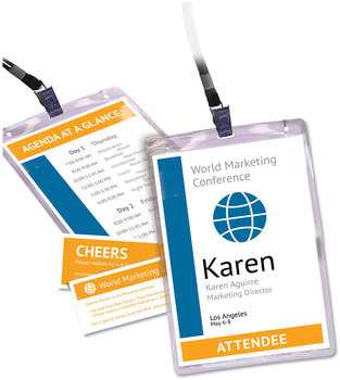 Avery® Name Badge Holder Kits with Inserts Lanyard-Style w/Laser/Inkjet Top Load, 4.25 x 6, WE, 25/PK